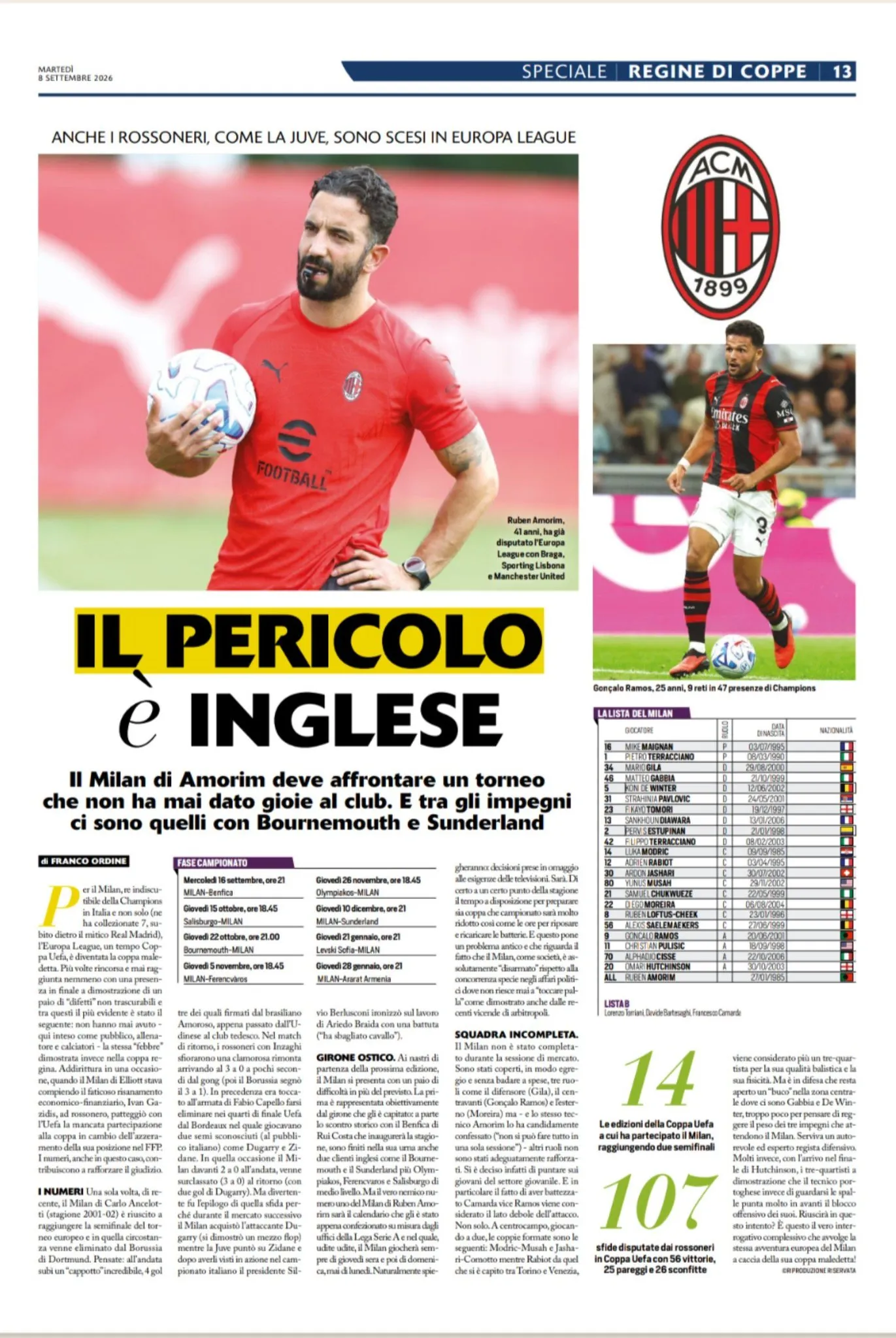 MILAN, RREZIKU ËSHTË ANGLEZ: BOURNEMOUTH DHE SUNDERLAND NË RRUGËN E AMORIMIT