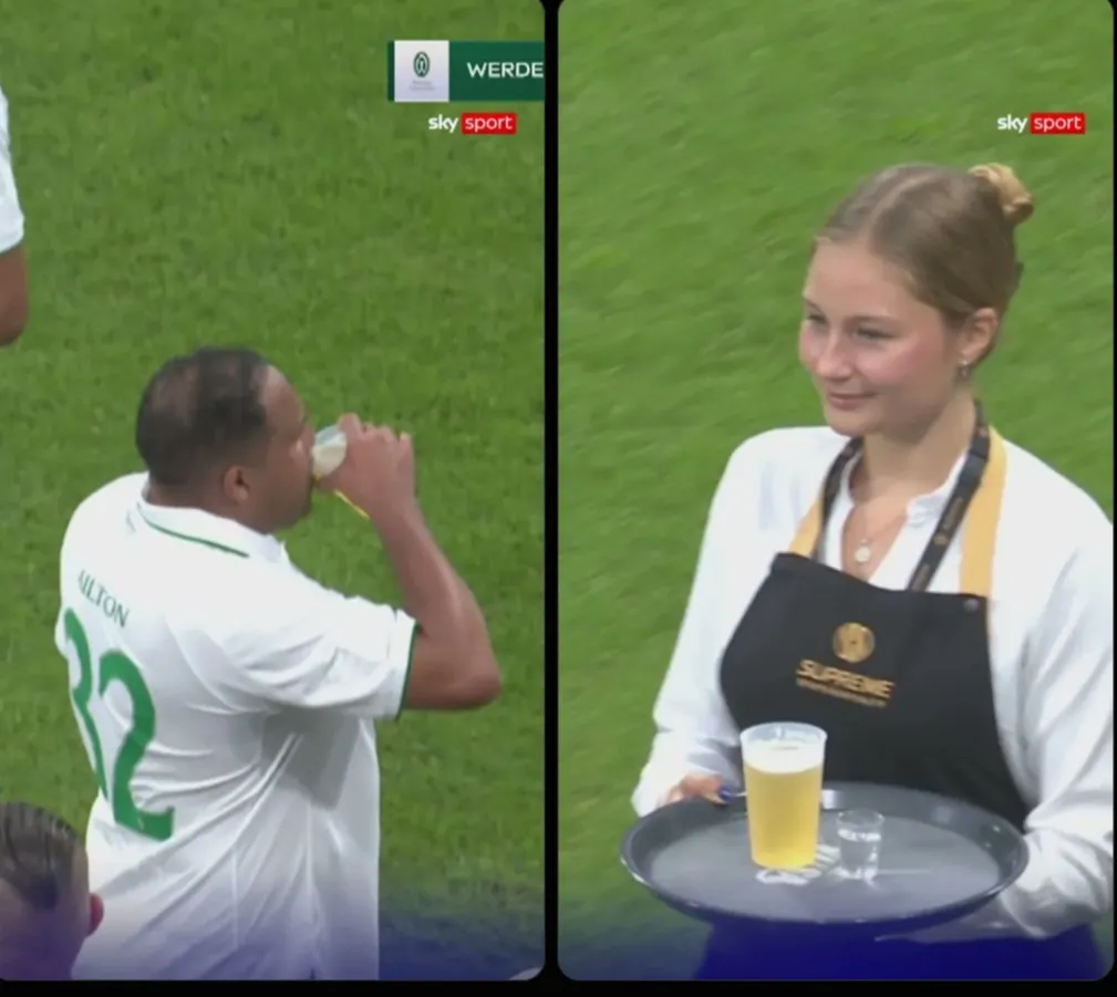 Ndeshja e legjendave të Real Madridit dhe Werder Bremenit u ndal pas 32 minutash që lojtarëve t'u shërbehej birrë dhe një shot